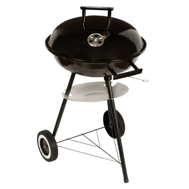 Барбекю на дървени въглища MasterGrill MG913, 42 см, Емайлирана стомана, Дървени дръжки, Долен рафт, 2 Колела, Черен/инокс Намаления и отстъпки ЧеренПетък 3