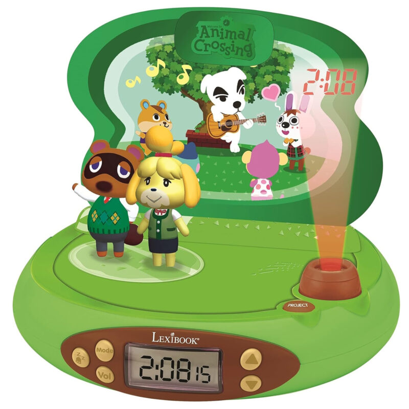 Детски 3D часовник с проектор Lexibook Nintendo Animal Crossing RP500AC, Аларма, 4 ефекта, Зелен/кафяв Намаления и отстъпки ЧеренПетък 3