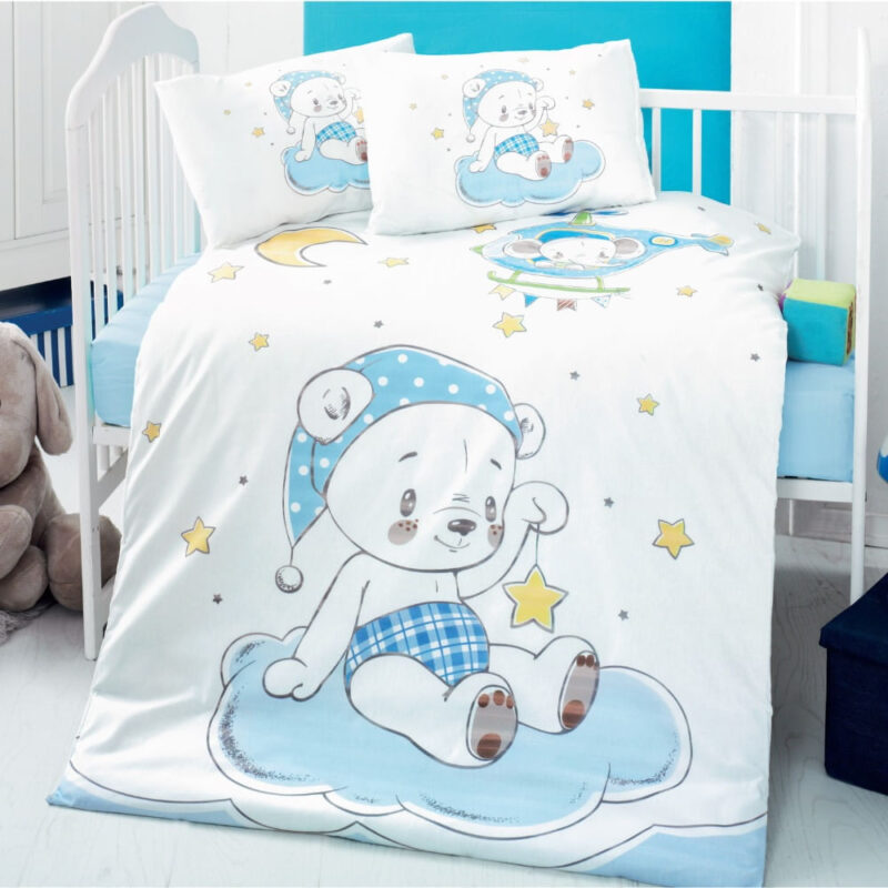 Детски спален комплект Cotton Box 170PTK2019, 4 части, Памук Ranforce, Плик 100х150, Чаршаф 100х150, Син Намаления и отстъпки ЧеренПетък 3
