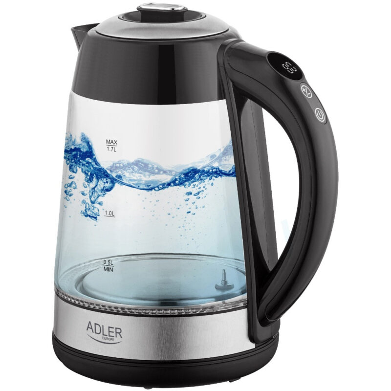 Електрическа кана с терморегулатор Adler AD 1285, 2200W, 1.7l, Стъкло, LCD дисплей, Поддържане на топлина, Черен Намаления и отстъпки ЧеренПетък 3
