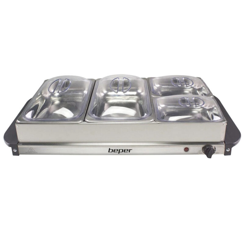 Уред за затопляне на храна Beper P101TEM001, 300W, 4 подвижни отделения, Термостат, Инокс Намаления и отстъпки ЧеренПетък 3