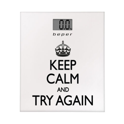 Дигитален кантар Beper Keep Calm 40.821, До 180 кг, LCD дисплей, Бял