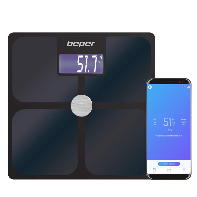 Кантар – анализатор Beper P303BIP050, Wi-Fi Smart, 180 кг, Измерване на 21 телесни стойности, BMI, Стъкло, Черен Намаления и отстъпки ЧеренПетък 3