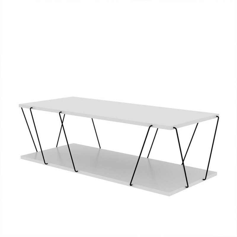 Холна маса Kalune Design 854KLN2812, 120х50 см, 2 нива, Меламиново покритие/метал, Бял/черен Намаления и отстъпки ЧеренПетък 2
