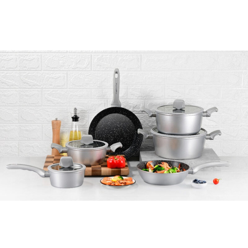 Комплект тенджери и тигани Royalty Line T010-Silver, 10 части, Мраморно покритие, Индукция, Сребрист Намаления и отстъпки ЧеренПетък 3