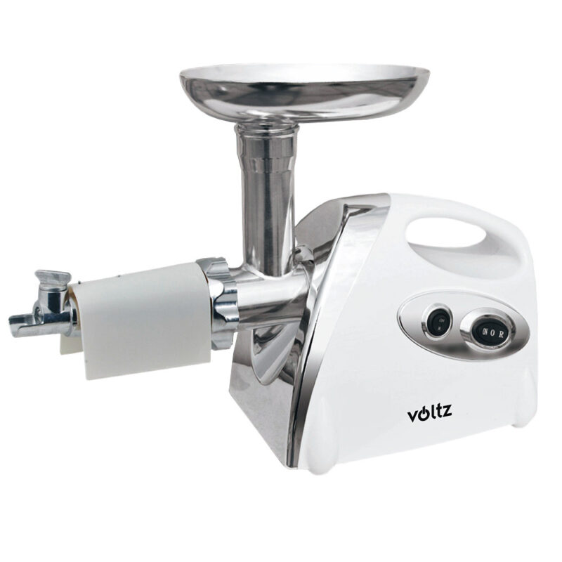 Месомелачка с приставка за домати Voltz V51991A, 1400W, Обратен ход, Аксесоари за сосове и Kubbe, Бял Намаления и отстъпки ЧеренПетък 2