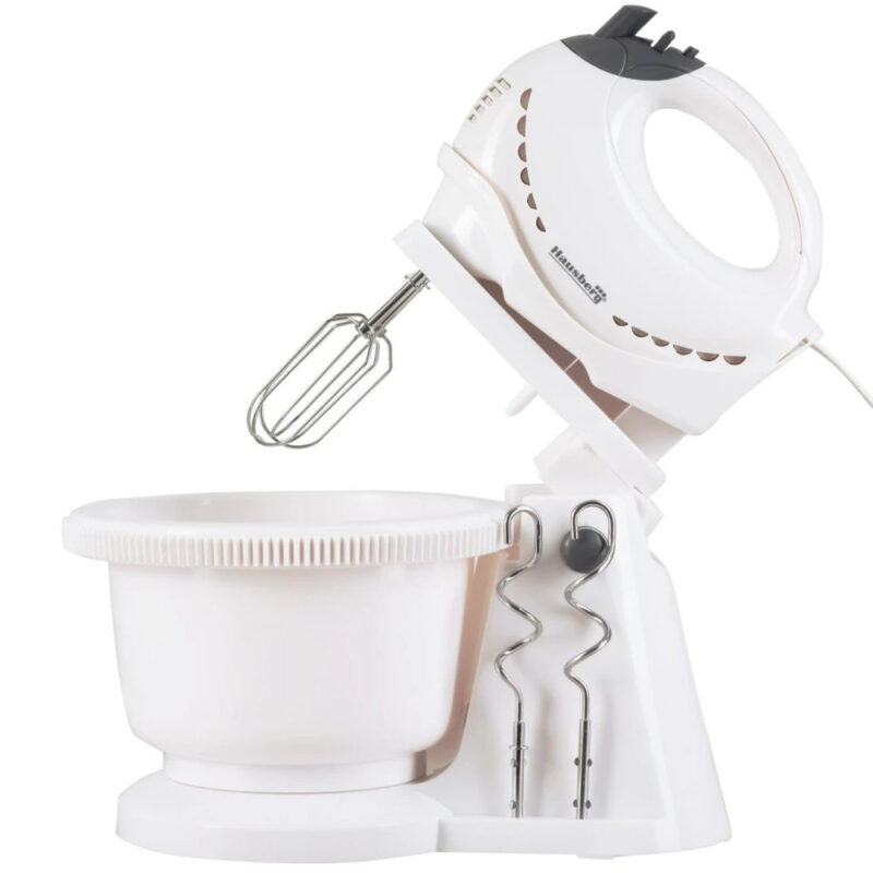 Миксер с въртяща се купа Hausberg HB-3519AB, 300W, 2 л, 5 скорости, Бял Намаления и отстъпки ЧеренПетък 3