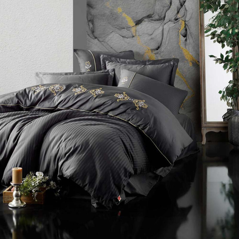 Спален комплект Cotton Box 129CTN3619, 100% памучен сатен, 6 части, Плик 200х220 см, Чаршаф 240х260 см, 4 Калъфки, Черен Намаления и отстъпки ЧеренПетък 3