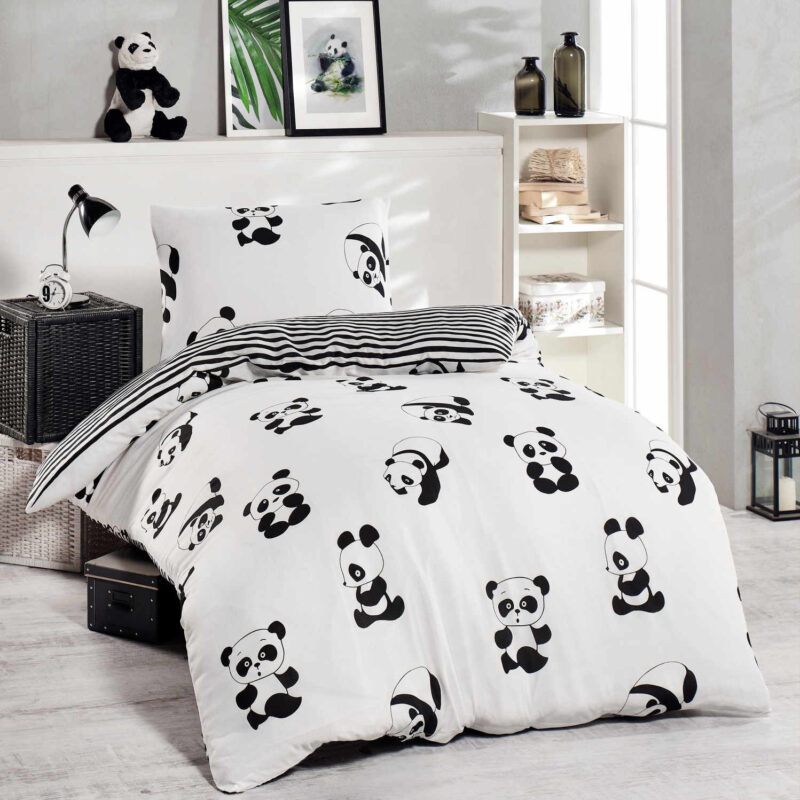 Спален комплект EnLora Home 162ELR9374, 2 части, 65% памук 35% полиестер, , Плик 140х200, 1 Калъфка 50х70 см, Бял/черен Намаления и отстъпки ЧеренПетък 3