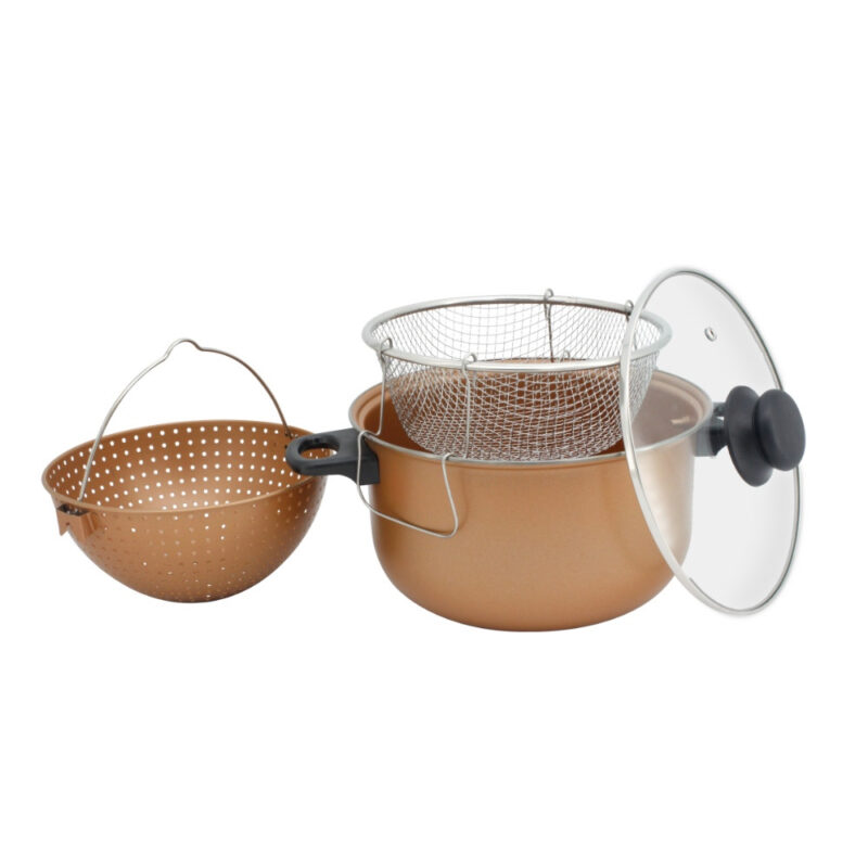 Тенджера с гевгир и кошница за пържене Voltz V51213C, 24 см, 5.2 л, Незалепващо покритие, Меден цвят Намаления и отстъпки ЧеренПетък 3