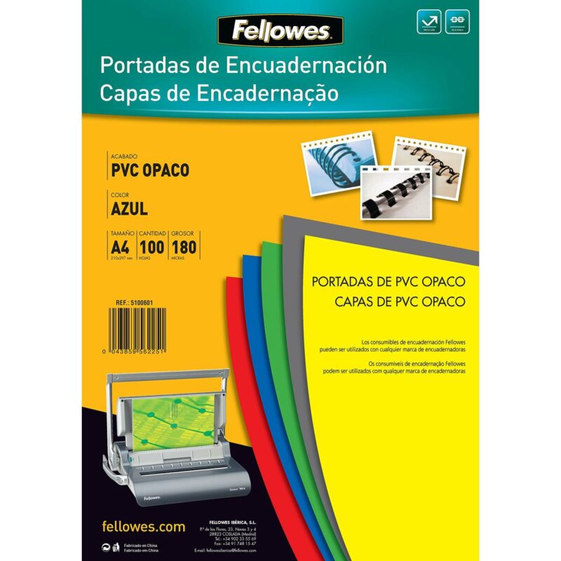 Binding Covers Fellowes 100 броя Син PVC A4 Намаления и отстъпки ЧеренПетък