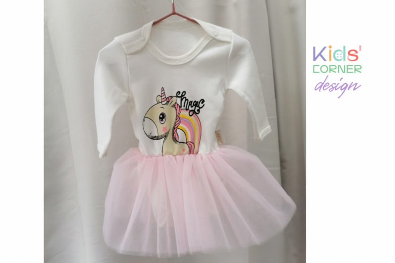 Ръчно шита бебешка боди рокля Unicorn Намаления и отстъпки ЧеренПетък