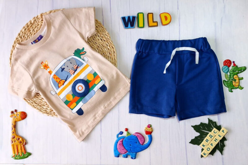 Летен детски комплект Elephant&Giraffe Ride Beige Намаления и отстъпки ЧеренПетък