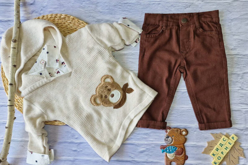 Спортно-елегантен комплект за момче Knitted Beige Bear Намаления и отстъпки ЧеренПетък
