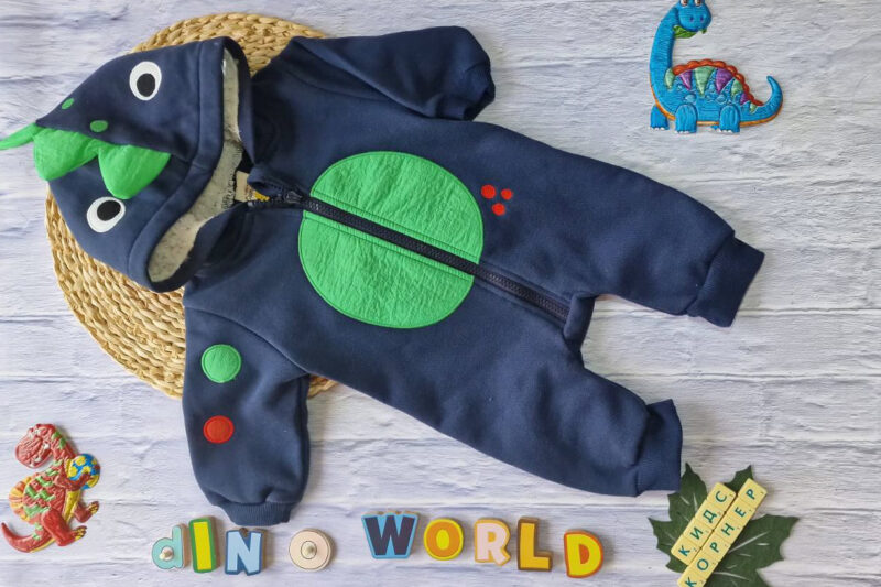 Ватиран бебешки гащеризон Dino Dots Navy Намаления и отстъпки ЧеренПетък
