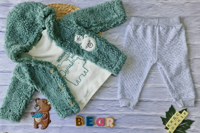 Комплект за момче с плюшено палтенце Mommy Loves Me Green Намаления и отстъпки ЧеренПетък