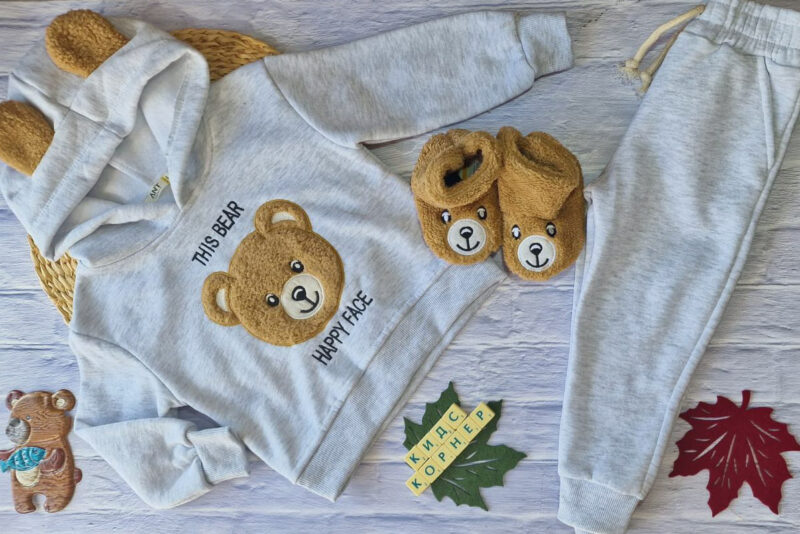 Ватиран детски комплект с пантофки Grey Bear Намаления и отстъпки ЧеренПетък