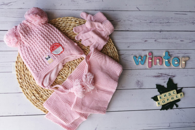 Зимен комплект с шапка, шал и ръкавици Panda Girl Light Pink Намаления и отстъпки ЧеренПетък