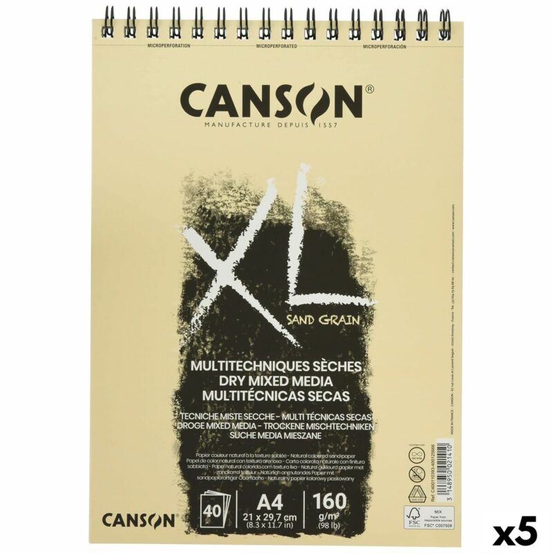 Drawing pad Canson XL Sand Естествен A4 40 Листи 160 g/m2 5 броя Намаления и отстъпки ЧеренПетък