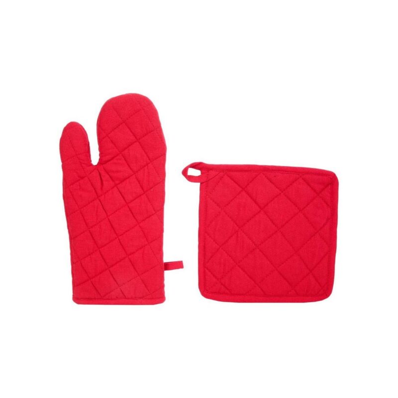 Oven Mitt and Potholder Set Atmosphera Червен Памук Намаления и отстъпки ЧеренПетък