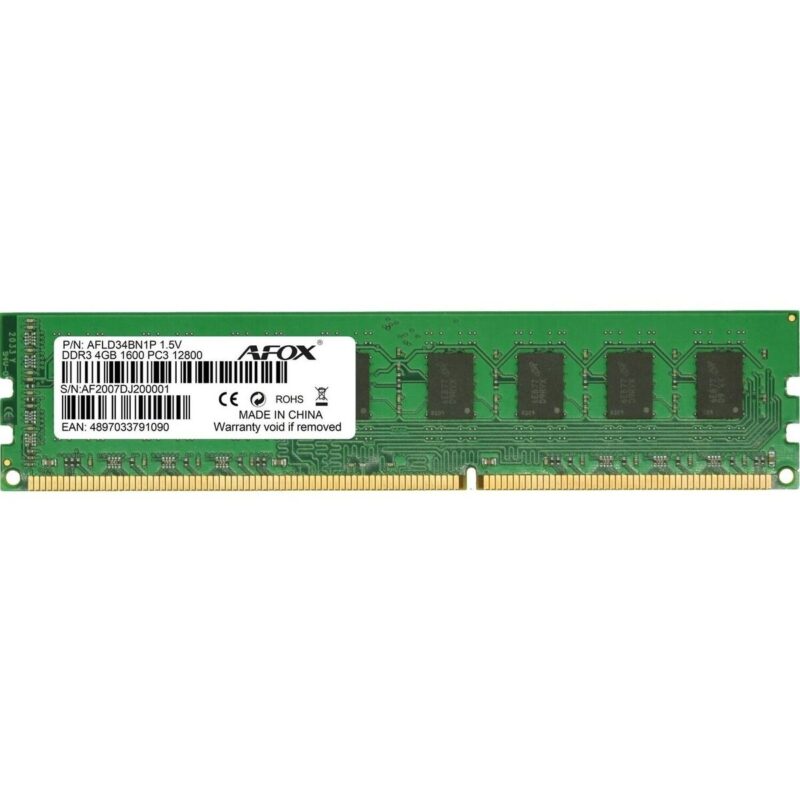 RAM памет Afox DDR3 1600 UDIMM CL11 4 GB Намаления и отстъпки ЧеренПетък 3