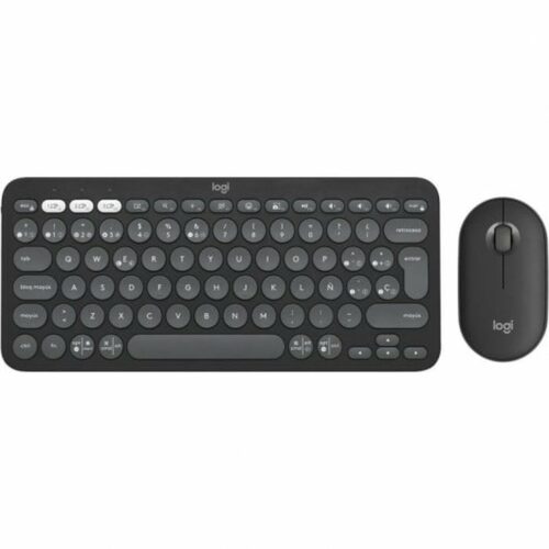 Kлаиатура с безжична мишка Logitech Pebble 2 Combo Испанска Qwerty Черен Сив Графит