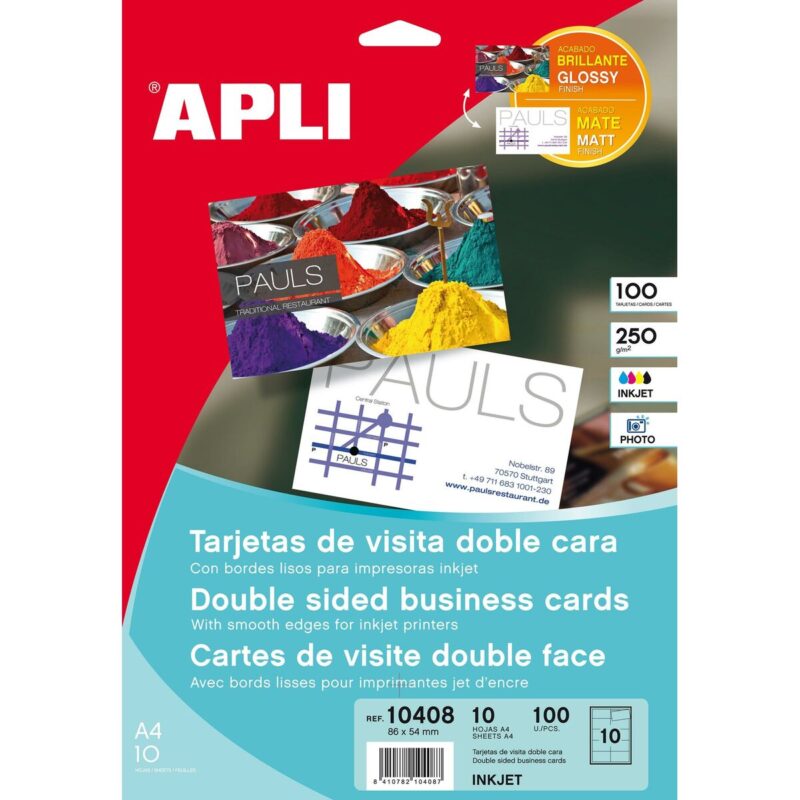 Business cards Apli 10408 Бял 10 Листи Двустранно 210 x 297 mm Намаления и отстъпки ЧеренПетък