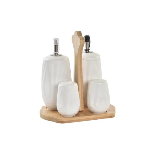 Oil and Vinegar Set DKD Home Decor Естествен Порцелан Бял Бамбук 5 Части (17 x 12,5 x 18 cm)