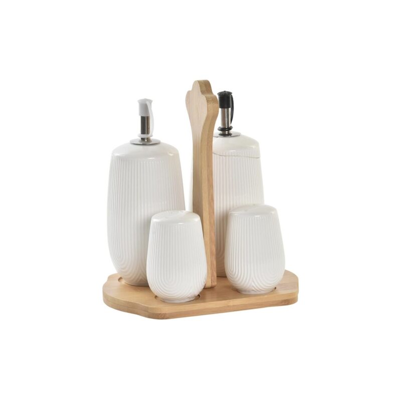 Oil and Vinegar Set DKD Home Decor Естествен Порцелан Бял Бамбук 5 Части (17 x 12,5 x 18 cm) Намаления и отстъпки ЧеренПетък
