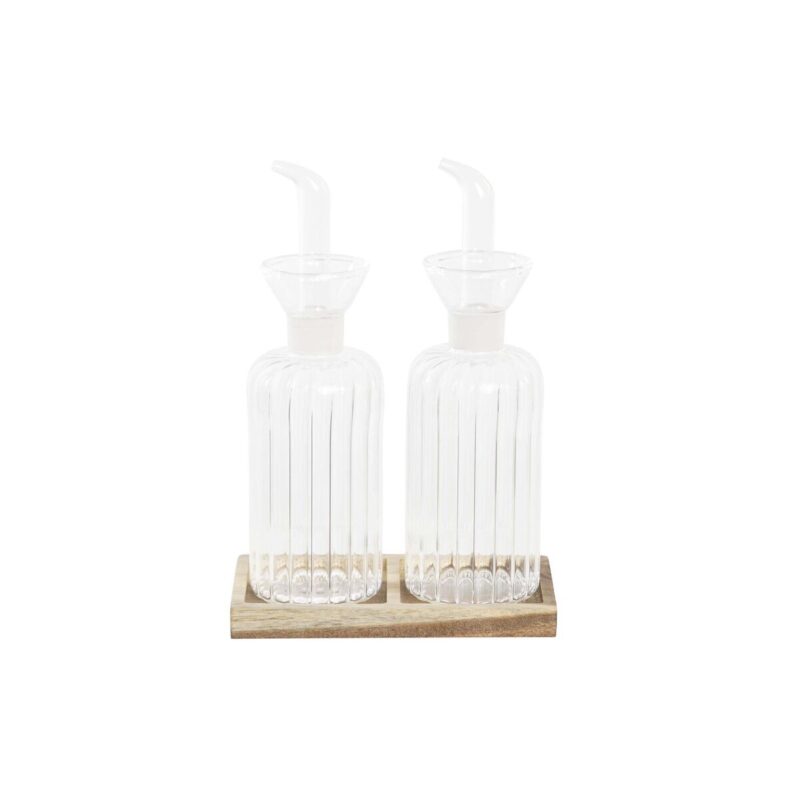 Oil and Vinegar Set DKD Home Decor Естествен Прозрачен Aкациево дърво Боросиликатно Стъкло (14 x 7,5 x 21 cm) (250 ml) Намаления и отстъпки ЧеренПетък