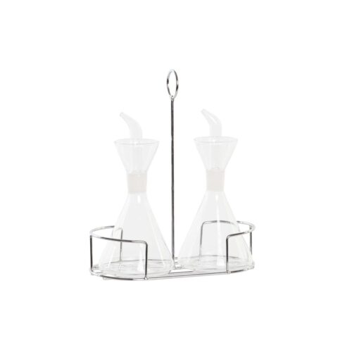 Oil and Vinegar Set DKD Home Decor Метал Прозрачен 2 Части Боросиликатно Стъкло (200 ml) (19,5 x 10 x 23,5 cm)