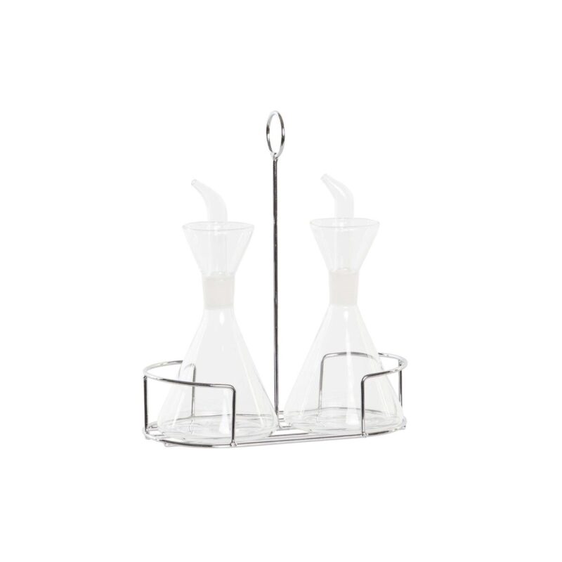 Oil and Vinegar Set DKD Home Decor Метал Прозрачен 2 Части Боросиликатно Стъкло (200 ml) (19,5 x 10 x 23,5 cm) Намаления и отстъпки ЧеренПетък