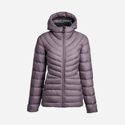 Дамско яке с пух за планински трекинг mt500, с качулка, -10°c, лилаво