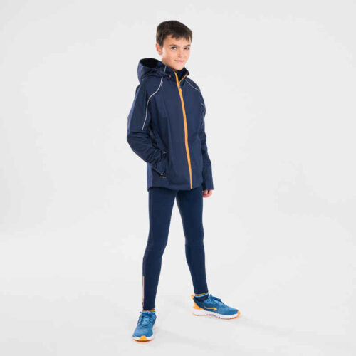 Детски клин с цип на крачолите kiprun dry+ 500, тъмносиньо/оранжево