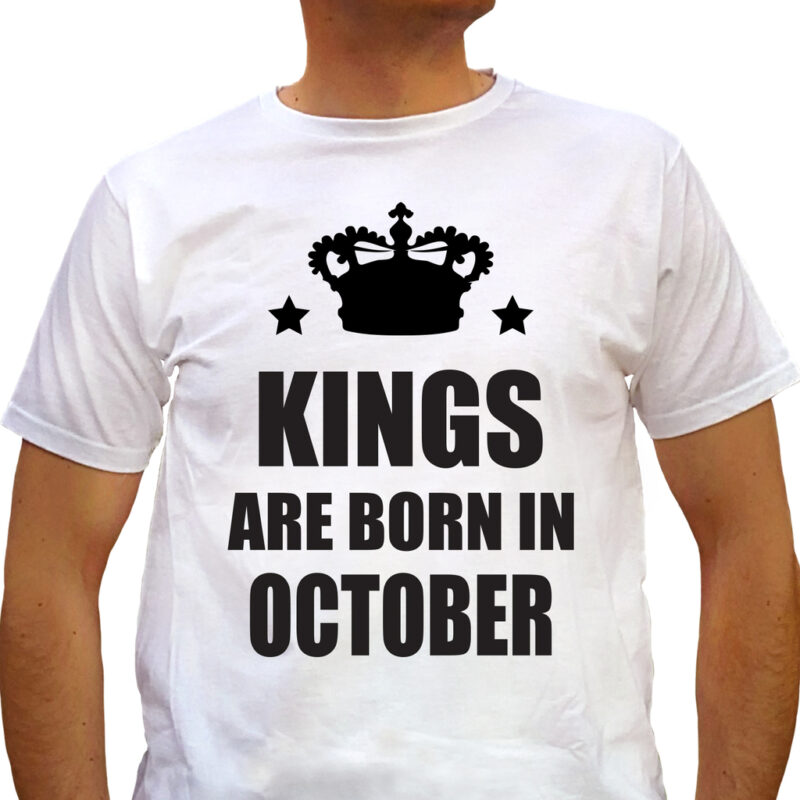 Тениска за родените през Октомври – Kings are born in October – white Намаления и отстъпки ЧеренПетък