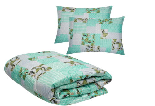 Комплект пролет/лято юрган и 2 възглавници Viseo Green Flowers SomnART, микрофибър, 150 гр./м2, 180х200 см + 50х70 см
