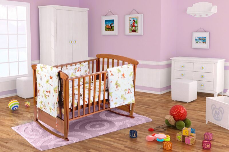 Комплект бебешка кошара, Somnart, чаршаф с ластик за матрак 60x120x10, възглавница 37×55, юрган 100×105, протектори 180×45, модел Jungle Намаления и отстъпки ЧеренПетък