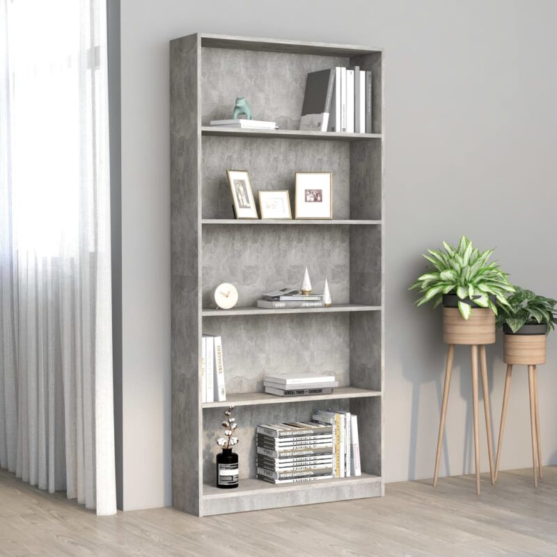 Sonata 5-етажна библиотека, бетонно сива, 80x24x175 см, ПДЧ Намаления и отстъпки ЧеренПетък 3