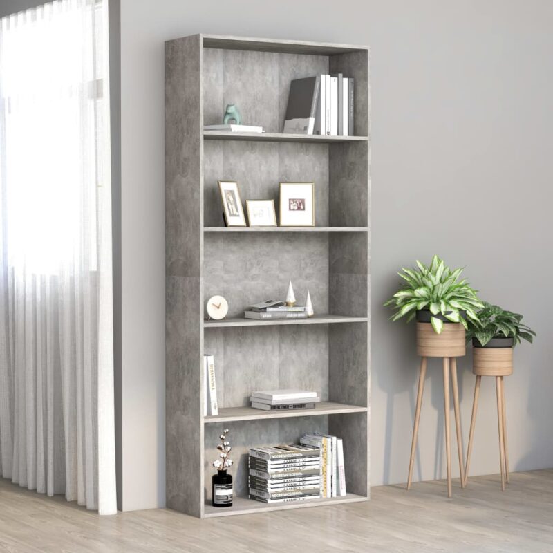 Sonata 5-етажна библиотека, бетонно сива, 80x30x189 см, ПДЧ Намаления и отстъпки ЧеренПетък 3