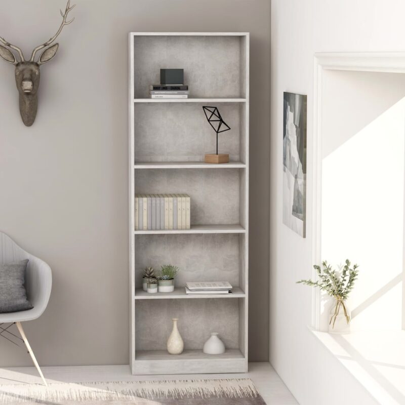 Sonata 5-етажна библиотека, бетонно сива, 60x24x175 см, ПДЧ Намаления и отстъпки ЧеренПетък 3