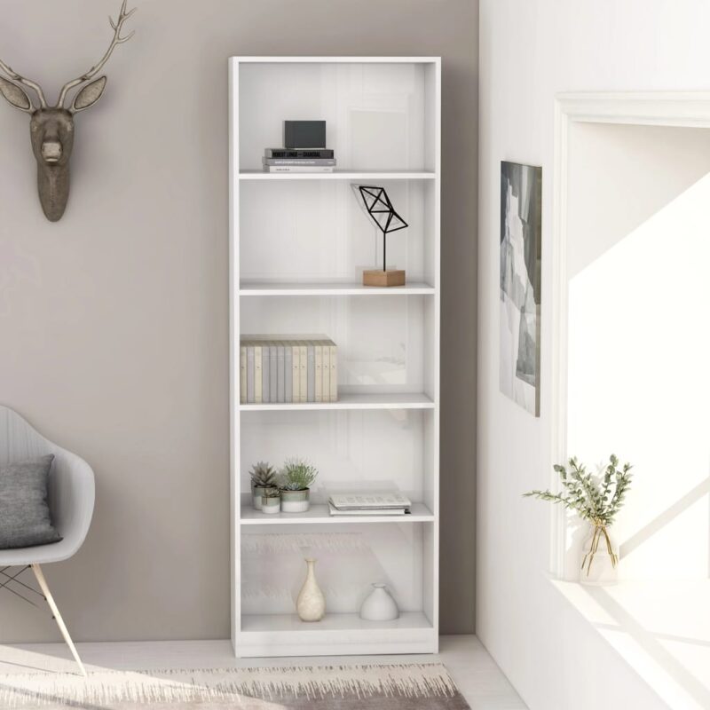 Sonata 5-етажна библиотека, бял гланц, 60x24x175 см, ПДЧ Намаления и отстъпки ЧеренПетък 3