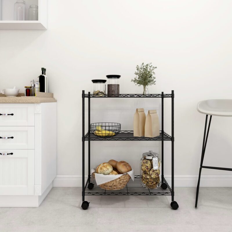 Sonata 3-етажен стелаж за съхранение с колела 60x35x81 см черен 150 кг Намаления и отстъпки ЧеренПетък 3
