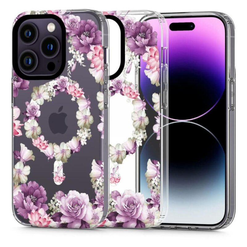 Калъф за Apple iPhone 14 Pro, хибриден (термополиуретан и поликарбонат), Tech-Protect Magmood Rose Floral Hybrid MagSafe, удароустойчив, прозрачен Намаления и отстъпки ЧеренПетък 3