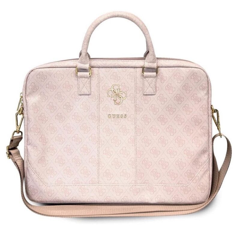 Чанта за лаптоп и таблети Guess 4G Metal Logo Laptop Bag, 16″(40.64), дамска, висок клас кожа, розов Намаления и отстъпки ЧеренПетък 3