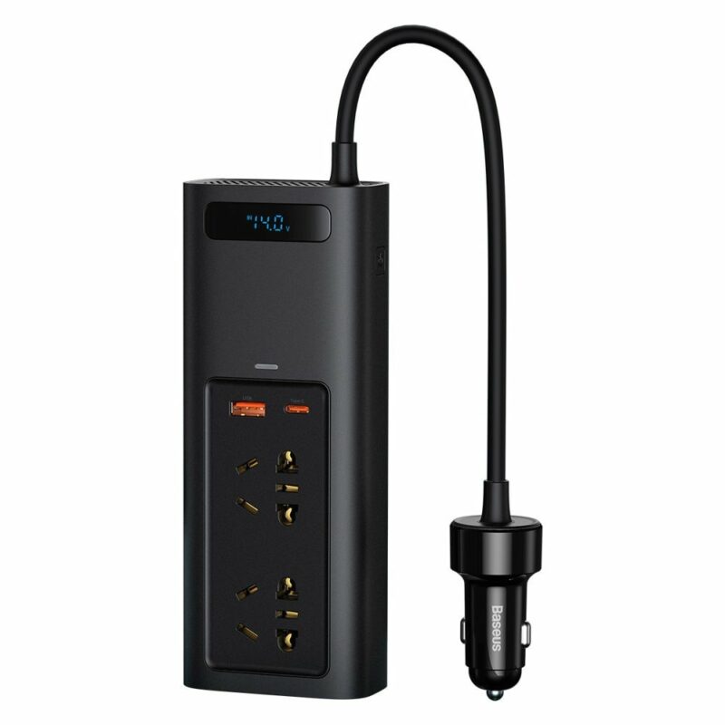 Инвертор Baseus CRNBQ-A01, 150W, от DC 12V/20A към AC 220V, 1x USB-C, 1x USB-A, за кола Намаления и отстъпки ЧеренПетък 3