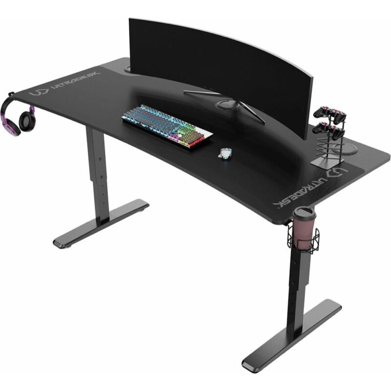Компютърно бюро Ultradesk Cruiser Black (UDESK-CR-BK), 160 x 70 x 66-82 cm, регулиране на височината, държач за слушалки, стойка за чаша, поставка за геймпадове … Намаления и отстъпки ЧеренПетък 3