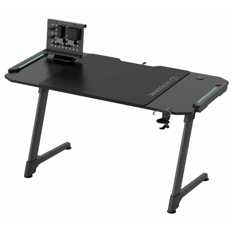 Компютърно бюро Ultradesk Space XXL V2, 144 x 70 x 76 cm, отделение за кабели, поставка за слушалки и чаша, LED RGB, регулируеми крачета, черно Намаления и отстъпки ЧеренПетък 3