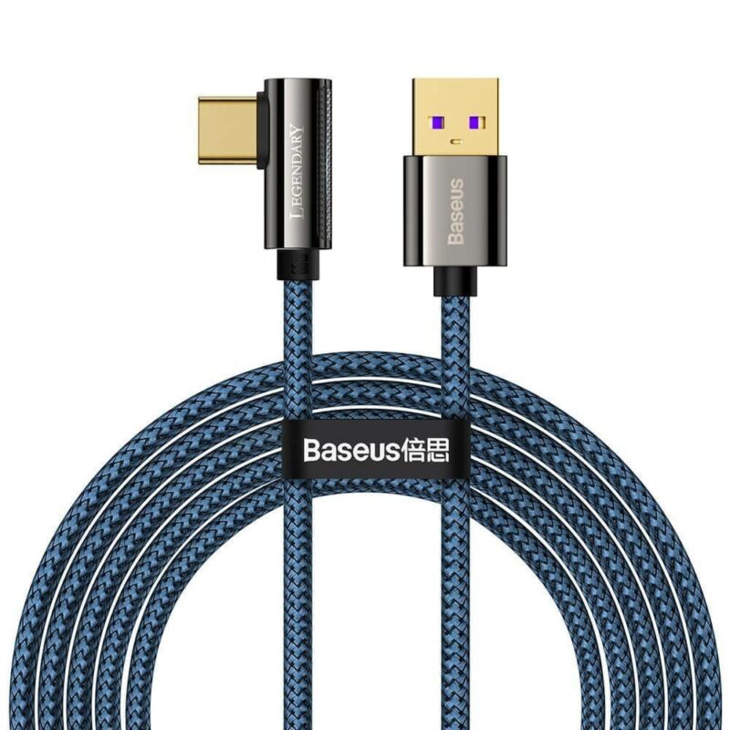 Кабел Baseus Legend Elbow (CACS000503), от USB A(м) към USB C(м), 2m, 66W, син Намаления и отстъпки ЧеренПетък 3