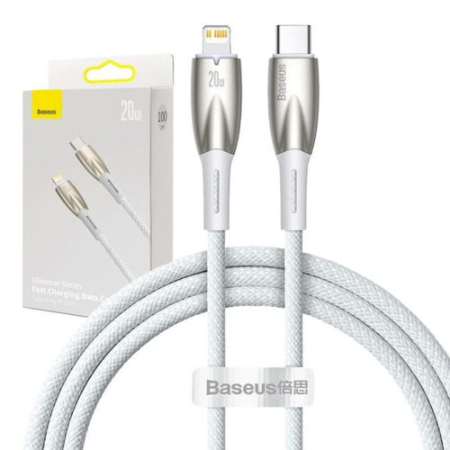 Кабел Baseus Glimmer CADH000002, от USB-C(м) към Lightning(м), 1m, 20W, бял Намаления и отстъпки ЧеренПетък