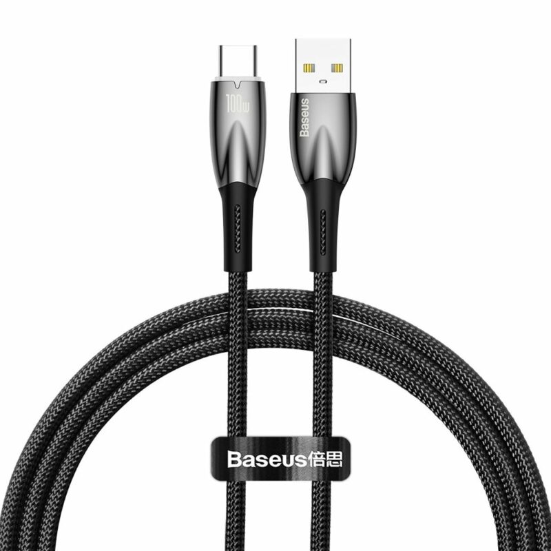 Кабел Baseus Glimmer Series CADH000501, от USB-A(м) към USB-C(м), 2m, 100W, черен Намаления и отстъпки ЧеренПетък 3